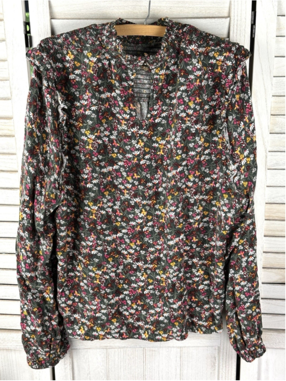 Draper James Smocked Neck Long Sleeve Blouse XXL Ditsy Floral Boho